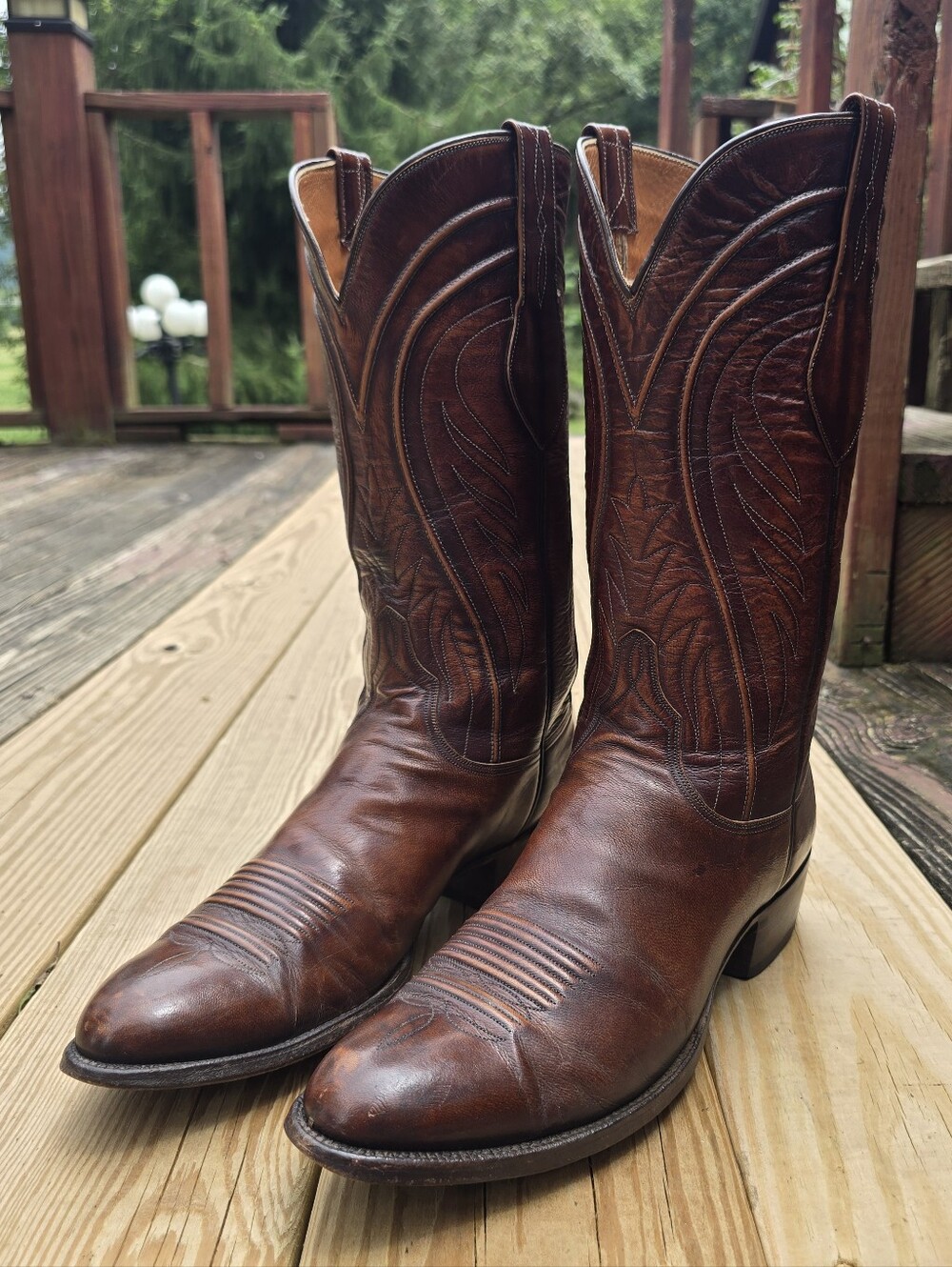 Vintage Lucchese Brown Leather Western Cowboy Boots Mens 10D USA Made